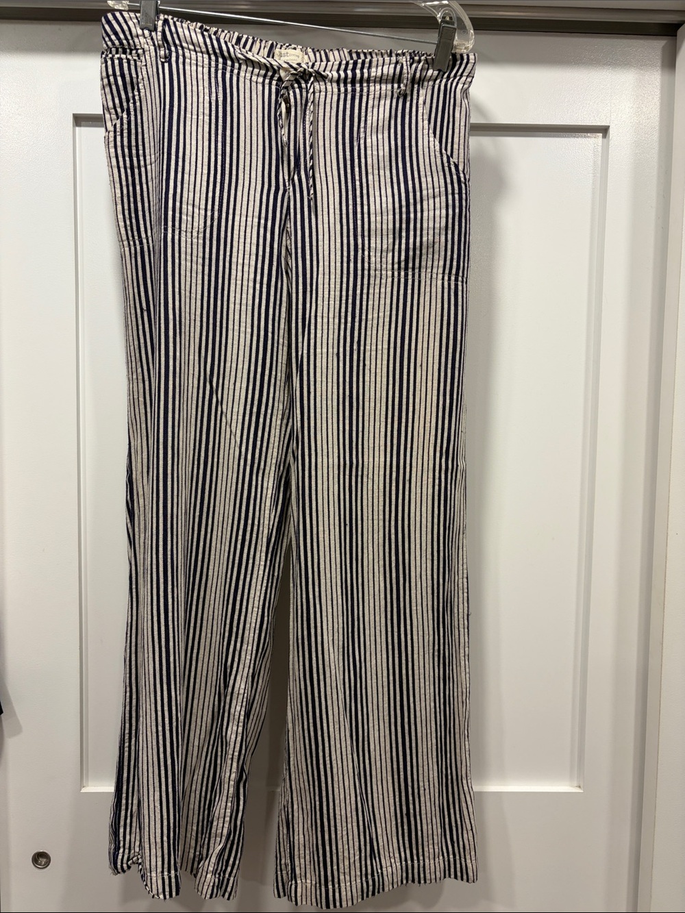 Just Living Navy and White Vertical Stripe Wide Leg Pants
